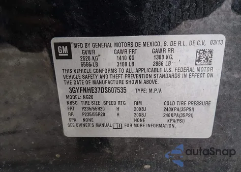 2013 Cadillac Srx Performance Collection from USA, damaged, VIN 3GYFNHE37DS607535